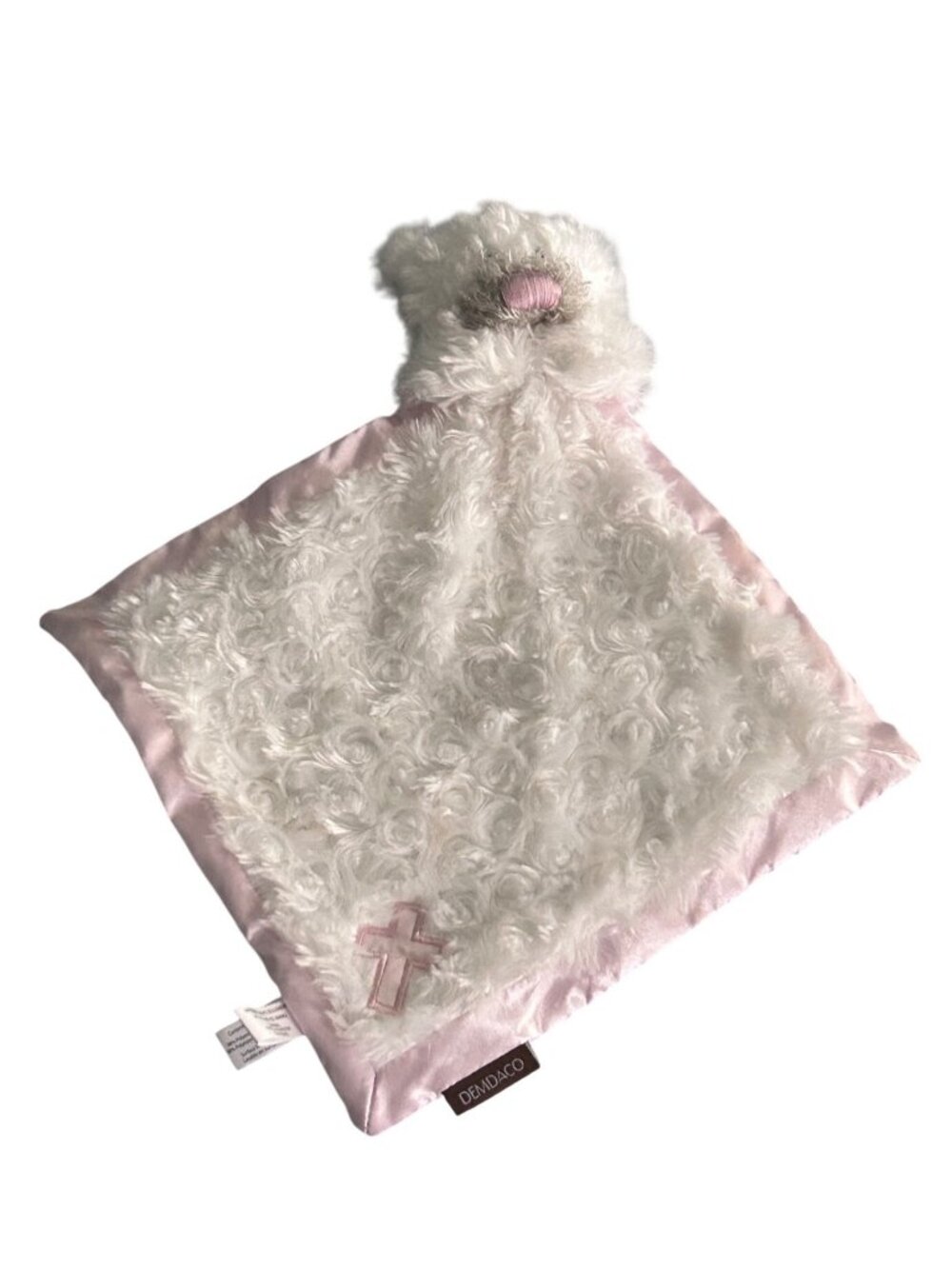Demdaco Angel Bear Baby Security Blanket 14"x14" Plush Satin Cross Lovey